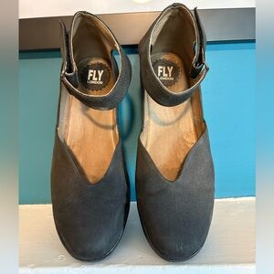 Fly London Women's Black Ankle Strap Flats